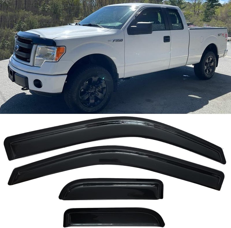 TONOYTIM Window Visors Rain Guards Side Vent Guard Shade Sun Wind Deflectors for Ford F150 2004-2014 Super/Extended cab, 94738 4-Pieces Set - Image 1